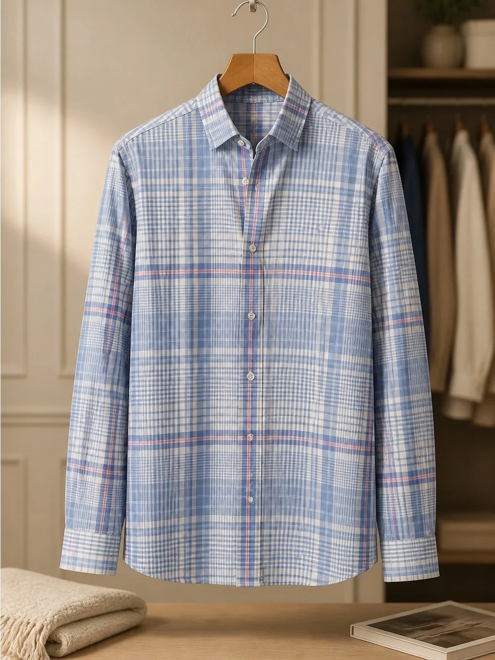 EUC Banana Republic Men’s Blue and White Plaid Button-Up Dress Casual Shirt - L